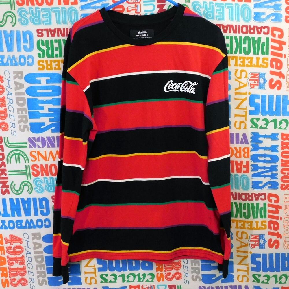 Pac Sun Coca Cola Striped Long Sleeve T Shirt Size S Multicolor Double Sided